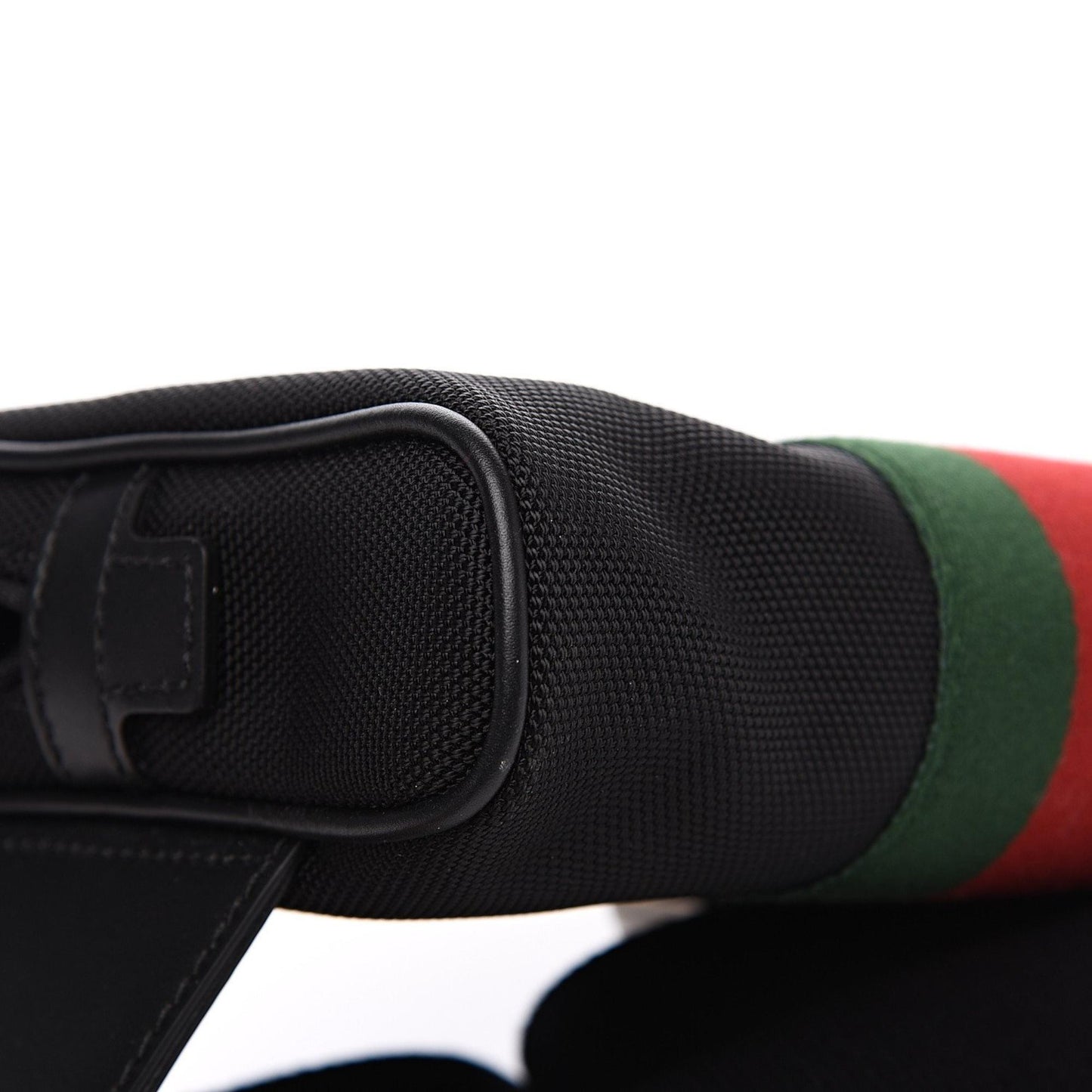 Gucci Techno Web Stripe Black Canvas Leather Trim Waist Belt Bag
