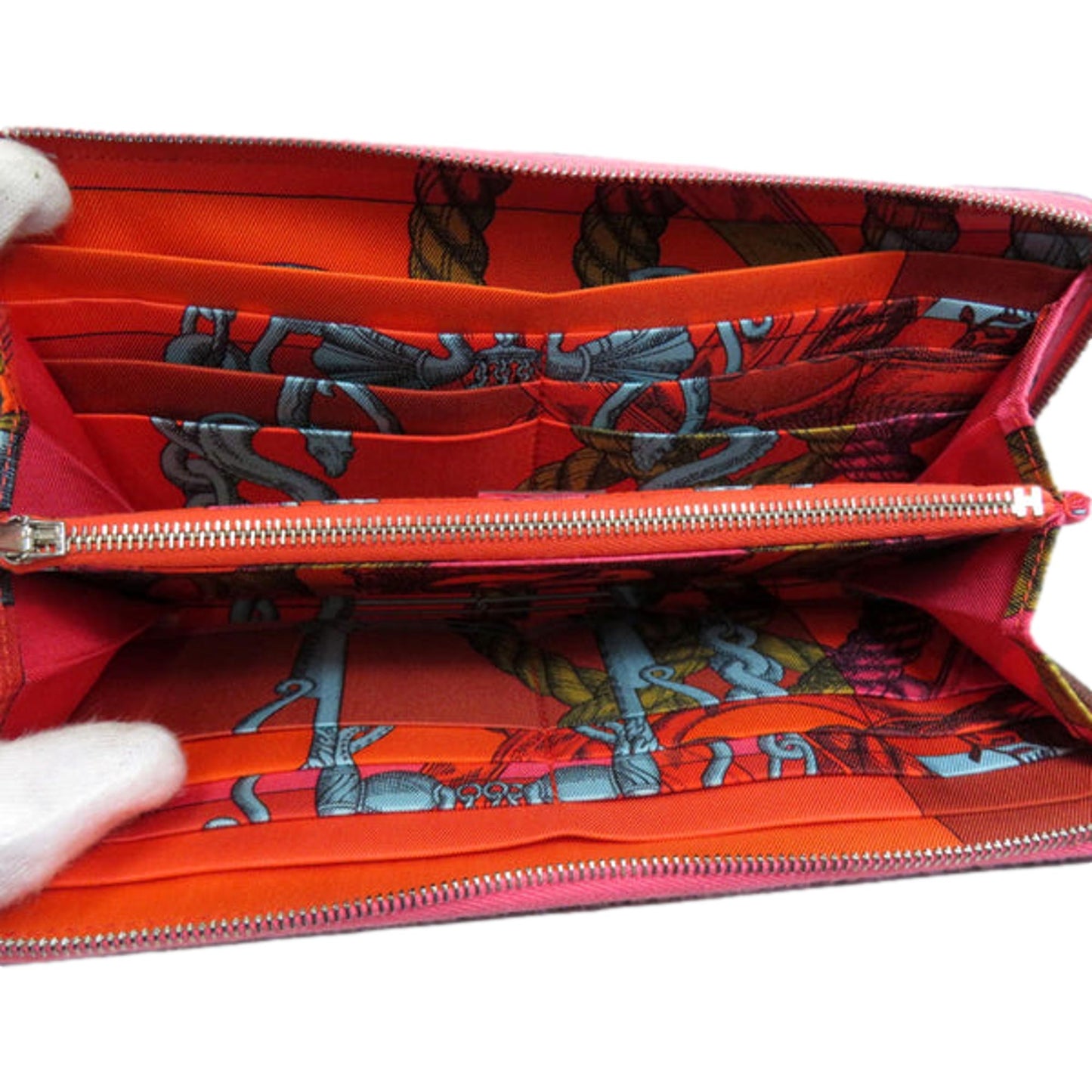 Hermes Silk In Pink Leather Zip Around Large Continental Wallet