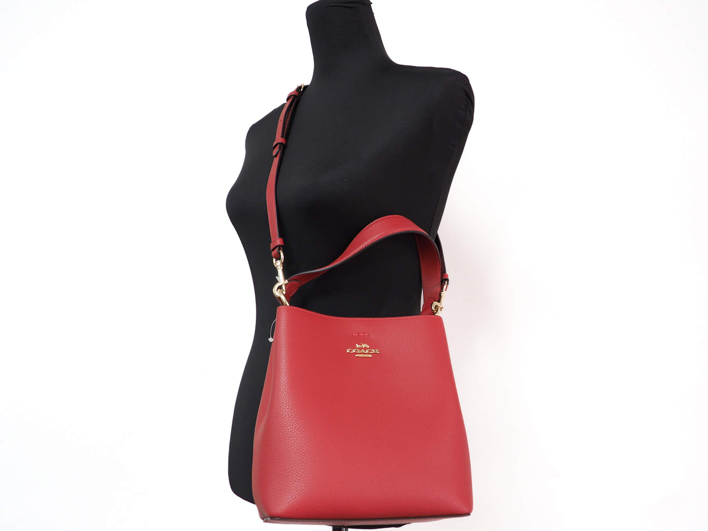 Coach (1011) Small Red/Oxblood Pebbled Leather Convertible Town Bucket Crossbody Handbag