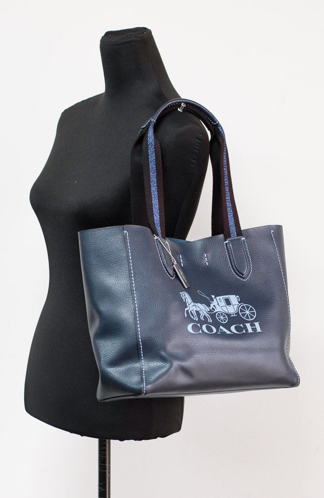 Coach (CG469) Derby Medium Navy Pebble Leather Horse Carriage Motif Tote Handbag