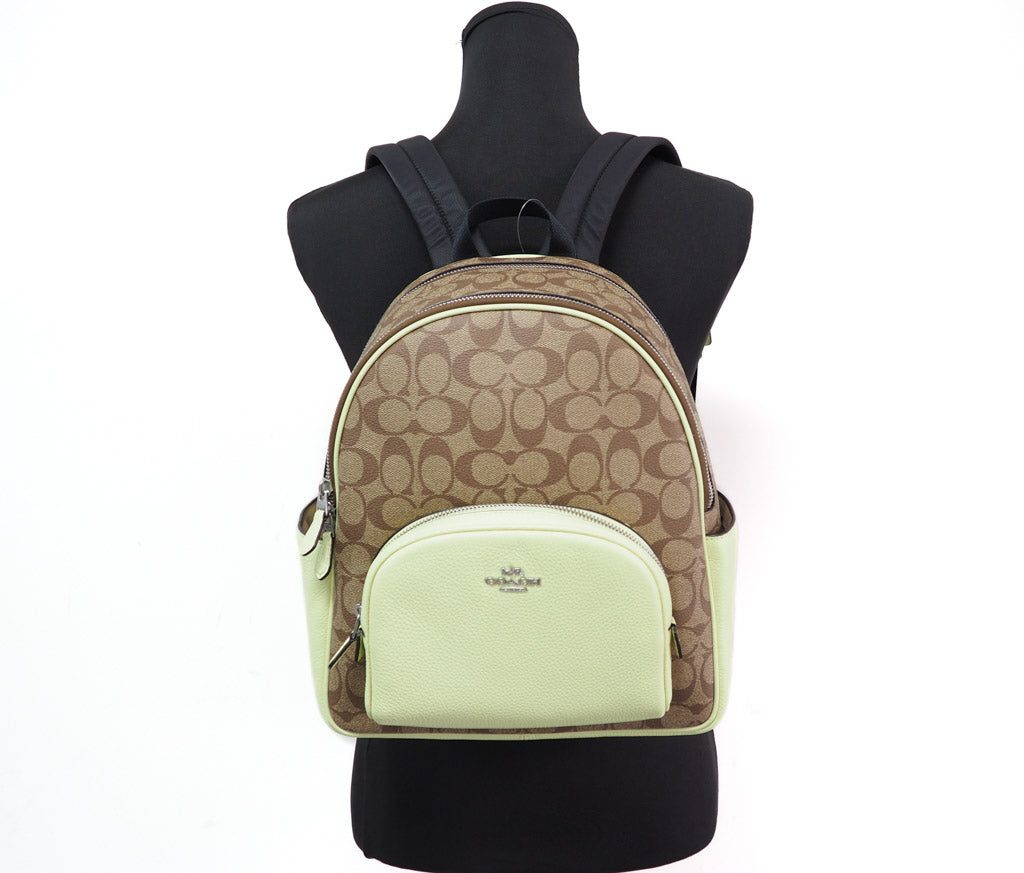 Coach (5671) Court Signature Leather Khaki/Pale Lime Medium Shoulder Backpack