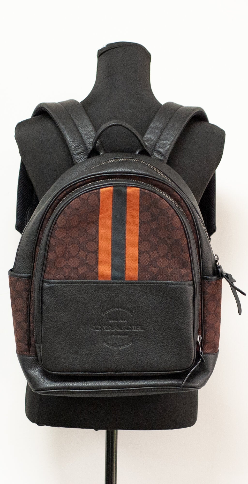 Coach Mens (C5389) Thompson Large Mahogany Jacquard Canvas Varsity Stripe Backpack