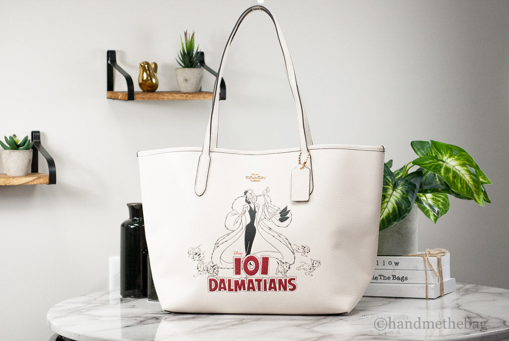 Coach X Disney (CC159) Cruella 101 Dalmations Motif Pebble Leather City Tote Bag