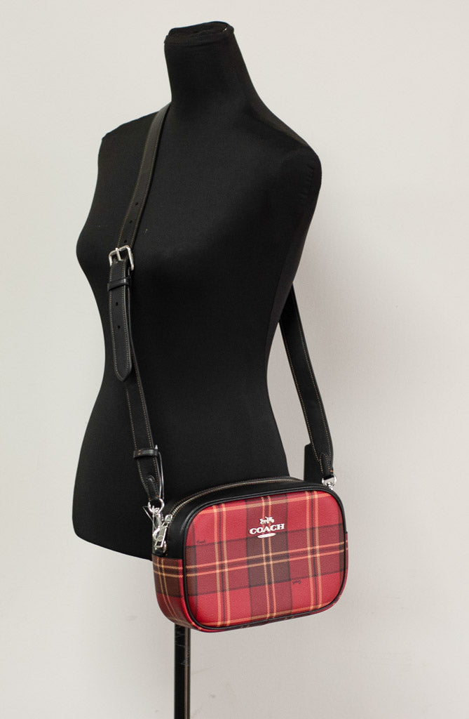 Coach (CC146) Jamie Medium Red Black Tartan Plaid Crossbody Camera Handbag