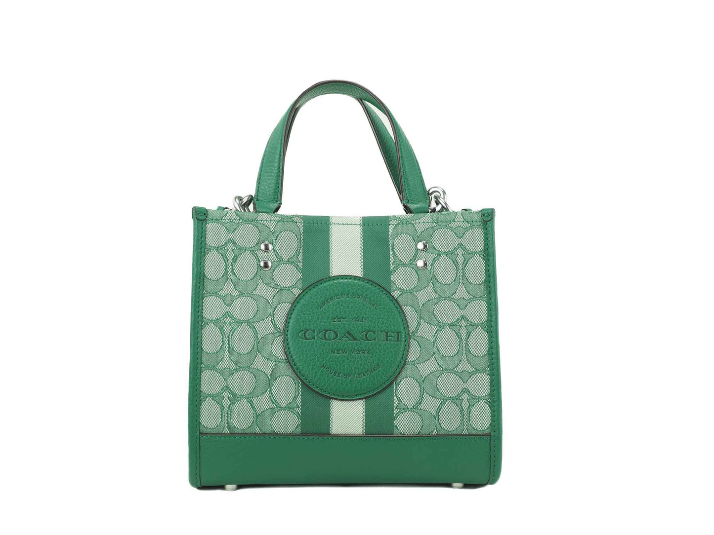 Coach (C8417) Dempsey Small Green Jacquard Canvas Logo Patch Convertible Tote 22 Handbag