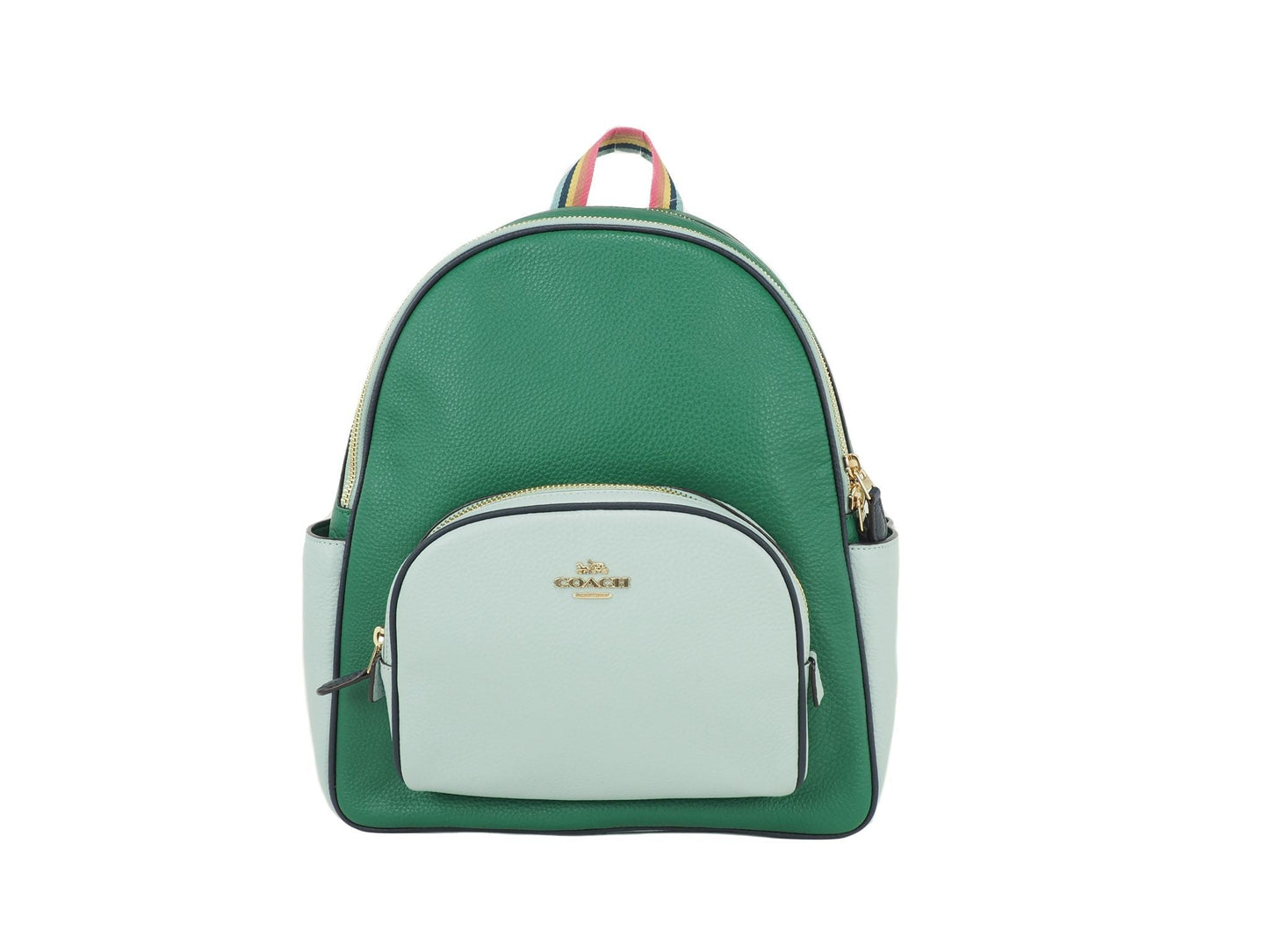 Coach (C2797) Court Light Teal Multi Colorblock Medium Pebbled Leather Backpack