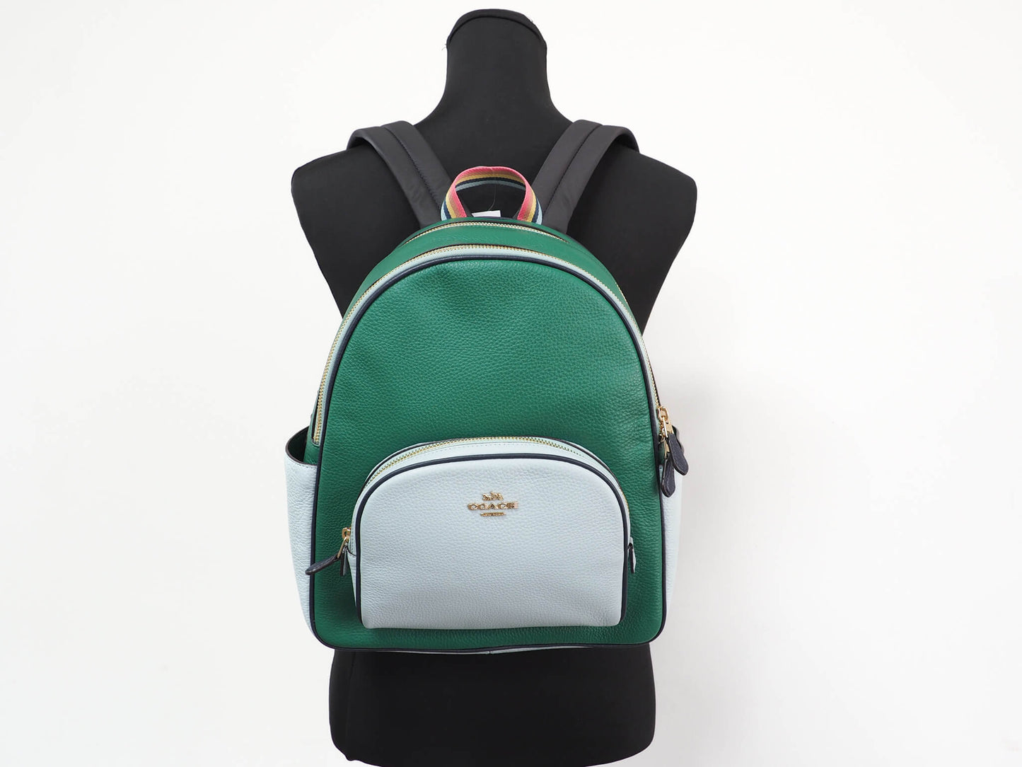 Coach (C2797) Court Light Teal Multi Colorblock Medium Pebbled Leather Backpack