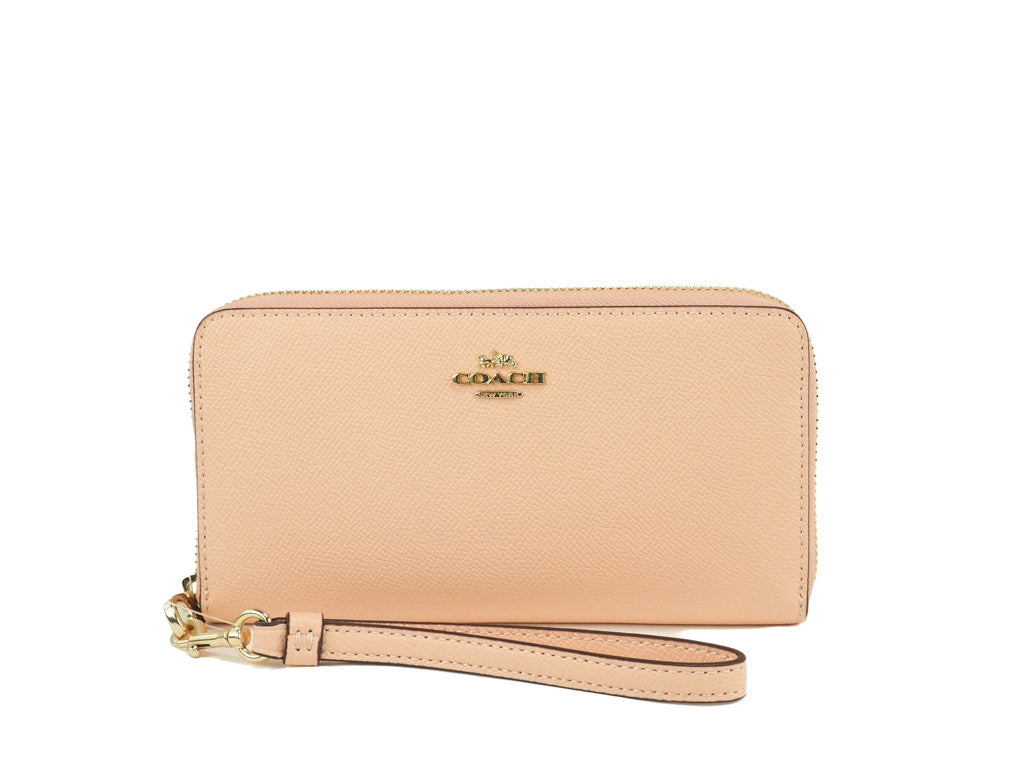 Coach (C3441) Long Faded Blush Crossgrain Leather Zip Around Wristlet Wallet