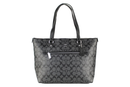 Coach (79609) Graphite Signature Coated Canvas Leather Gallery Tote Bag Handbag