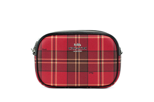 Coach (CC146) Jamie Medium Red Black Tartan Plaid Crossbody Camera Handbag