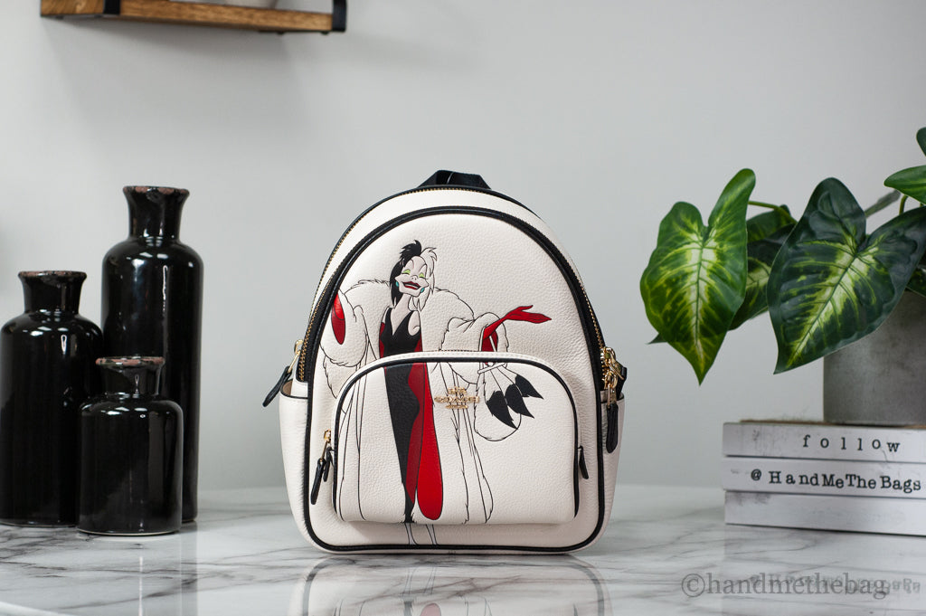 Coach X Disney (CC158) Cruella Motif Mini Pebbled Leather Court Backpack Bag