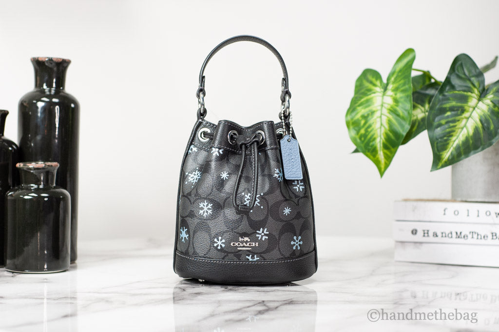 Coach (CE587) Dempsey 15 Small Snowflake Print Black Coated Canvas Bucket Bag