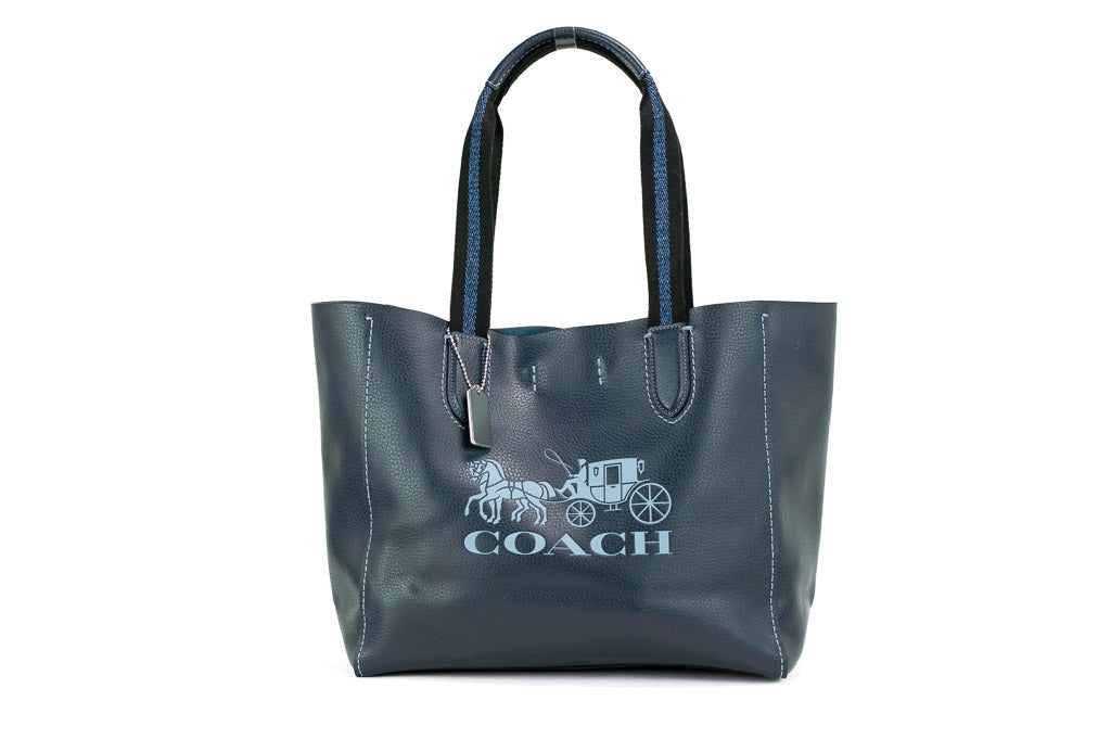 Coach (CG469) Derby Medium Navy Pebble Leather Horse Carriage Motif Tote Handbag