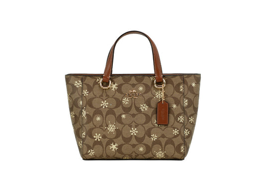 Coach (CF378) Alice Small Snowflake Print Khaki Coated Canvas Satchel Handbag