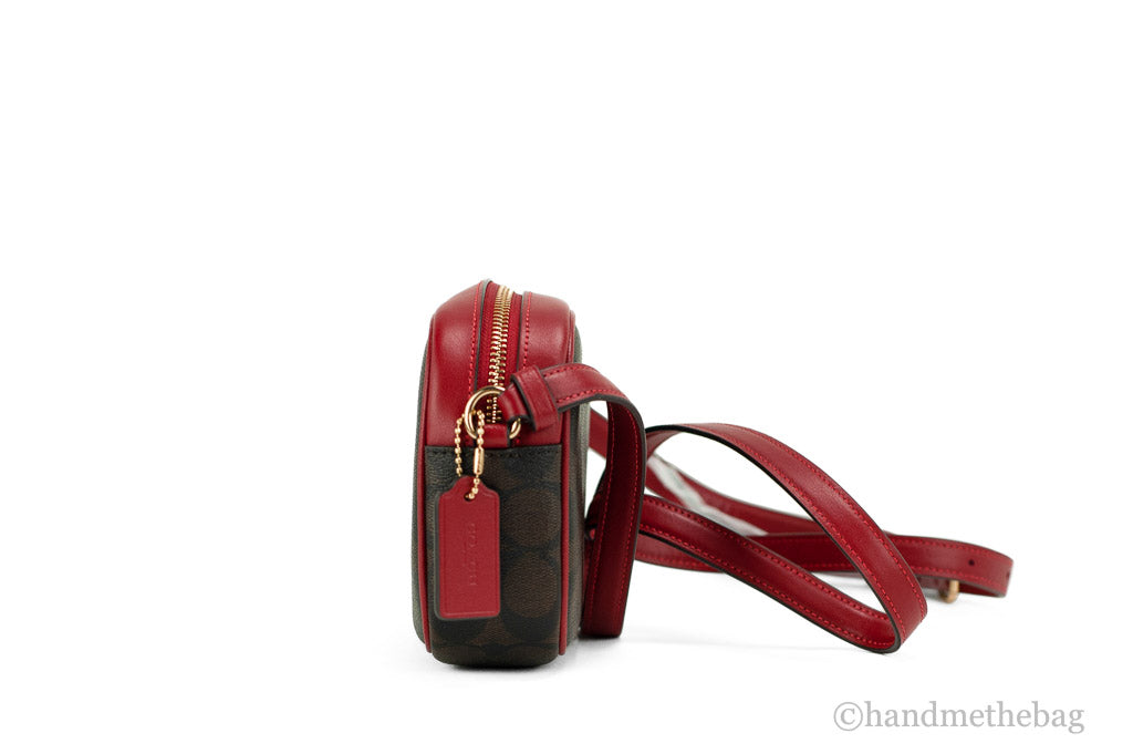 Coach (C9926) Jamie Mini Brown Red Coated Canvas Camera Crossbody Handbag