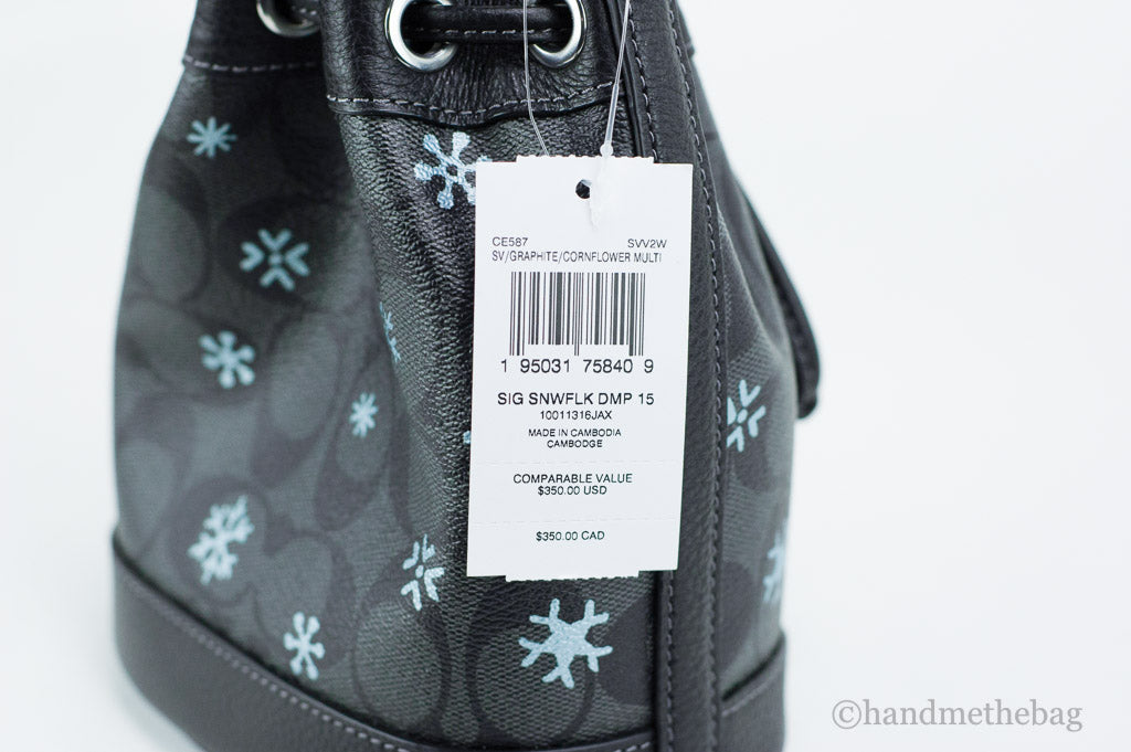 Coach (CE587) Dempsey 15 Small Snowflake Print Black Coated Canvas Bucket Bag