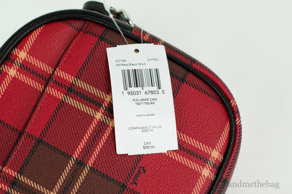 Coach (CC146) Jamie Medium Red Black Tartan Plaid Crossbody Camera Handbag