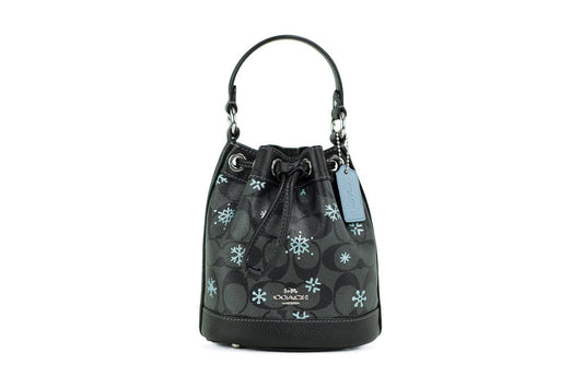 Coach (CE587) Dempsey 15 Small Snowflake Print Black Coated Canvas Bucket Bag