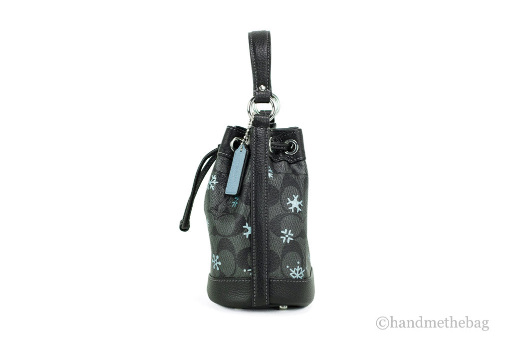 Coach (CE587) Dempsey 15 Small Snowflake Print Black Coated Canvas Bucket Bag