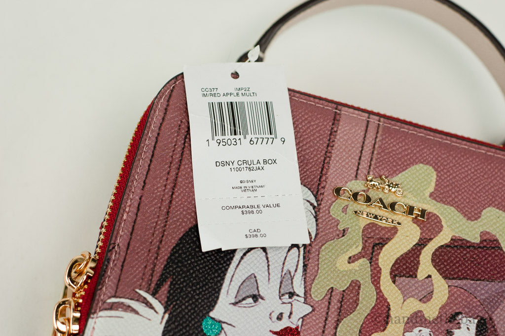 Coach X Disney (CC377) Cruella Motif Crossgrain Leather Box Crossbody Handbag