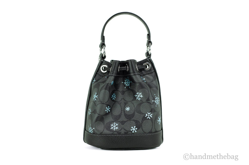 Coach (CE587) Dempsey 15 Small Snowflake Print Black Coated Canvas Bucket Bag