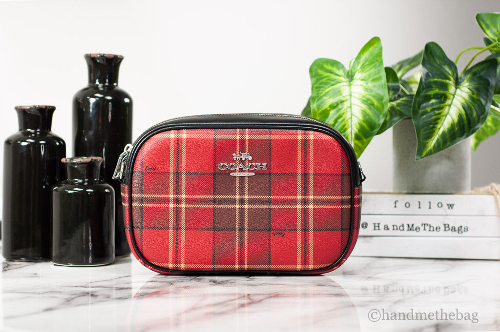 Coach (CC146) Jamie Medium Red Black Tartan Plaid Crossbody Camera Handbag