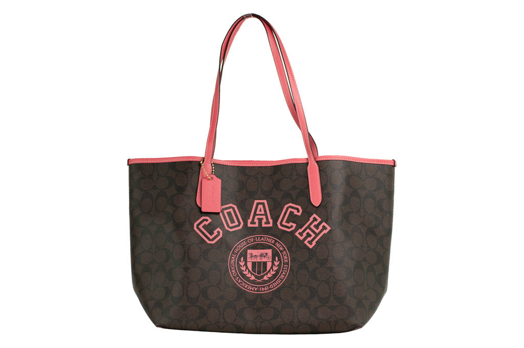 Coach (CB869) Varsity Brown Watermelon Signature Coated Canvas City Tote Handbag