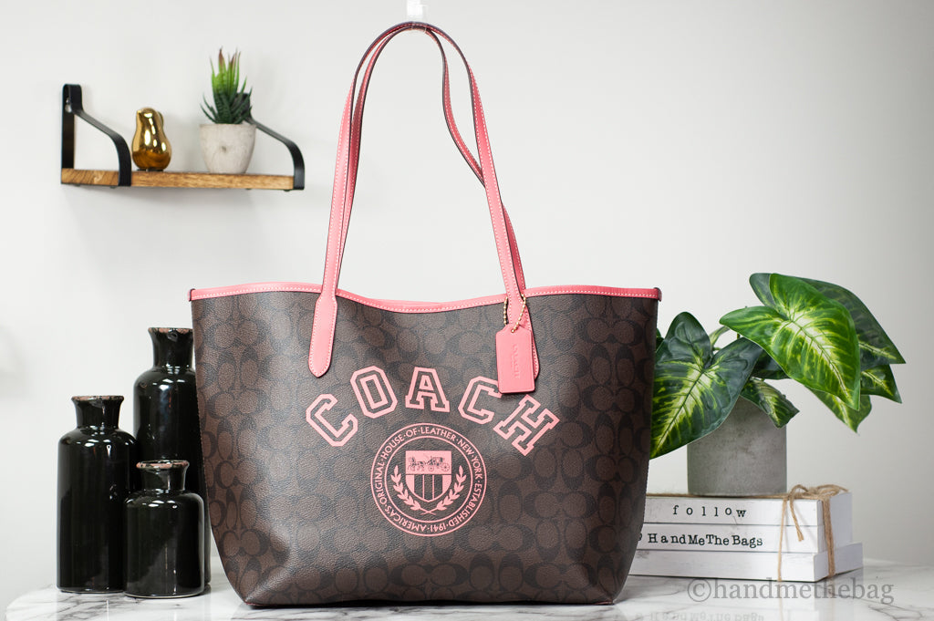 Coach (CB869) Varsity Brown Watermelon Signature Coated Canvas City Tote Handbag