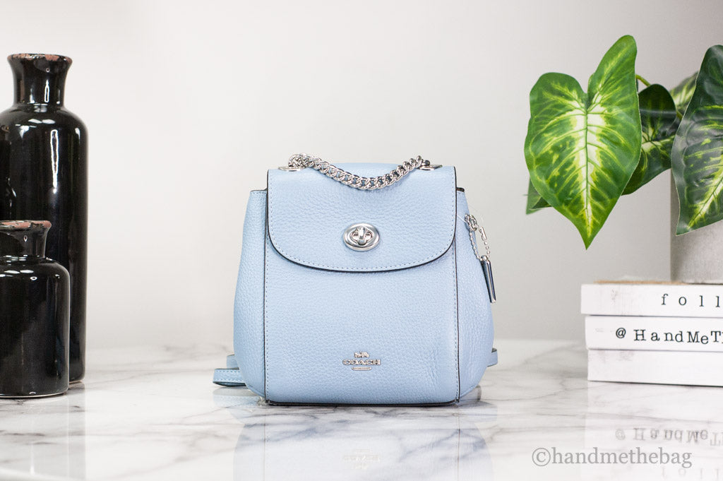 Coach (C5677) Mini Coach (C5677) Mini Cornflower Blue Pebble Leather Convertible Chain Backpack Bag Blue Pebbled Leather Convertible Backpack Bag