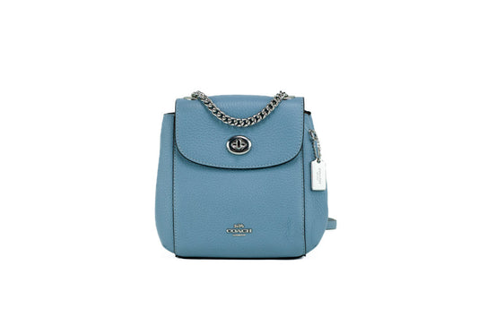 Coach (C5677) Mini Coach (C5677) Mini Cornflower Blue Pebble Leather Convertible Chain Backpack Bag Blue Pebbled Leather Convertible Backpack Bag