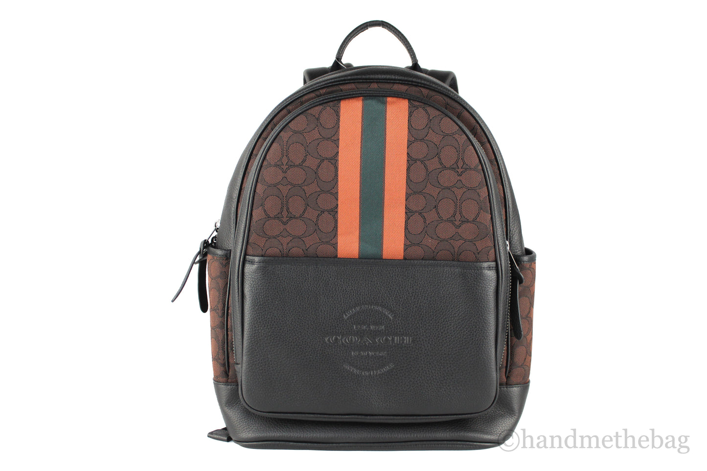 Coach Mens (C5389) Thompson Large Mahogany Jacquard Canvas Varsity Stripe Backpack