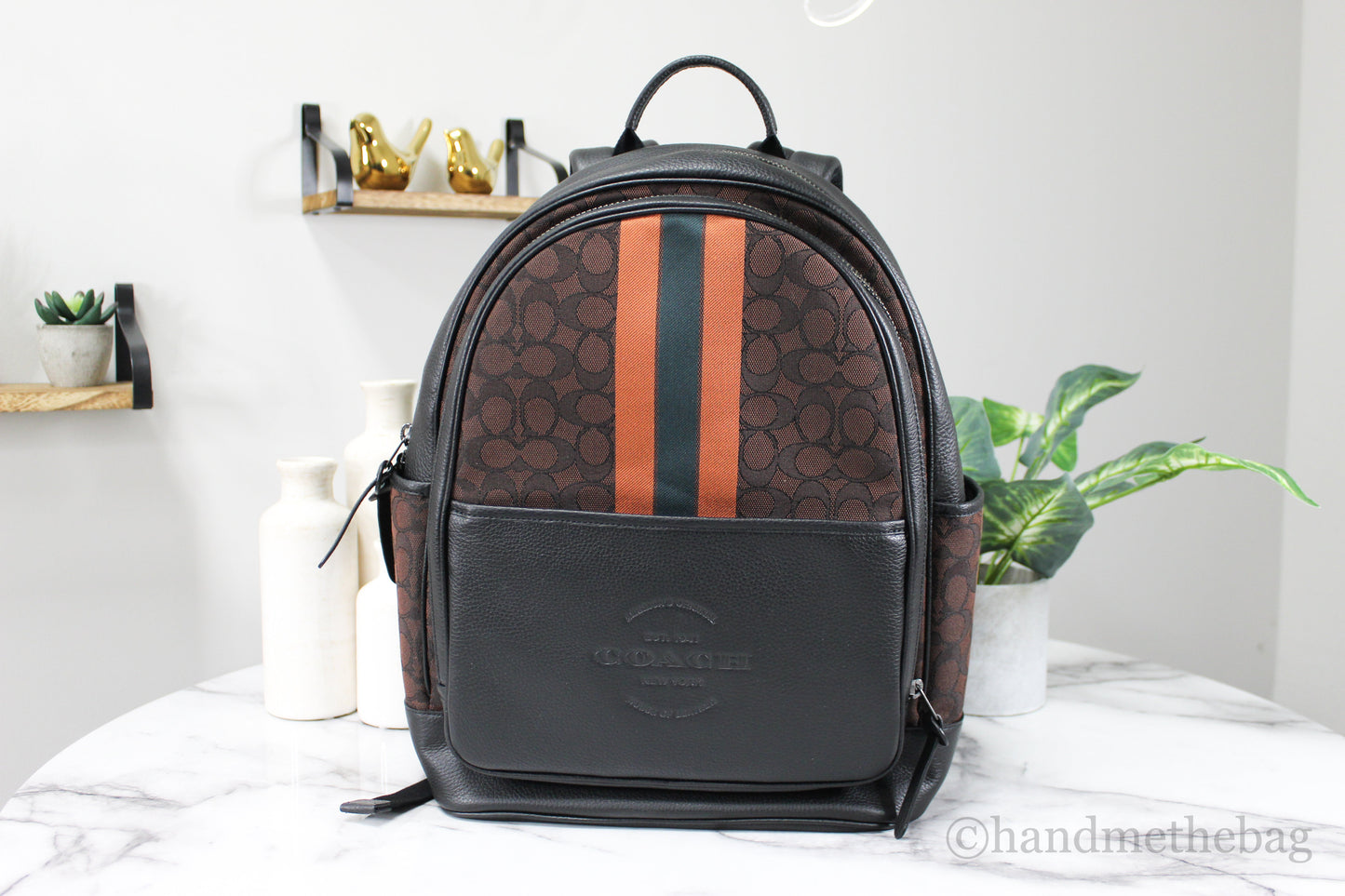 Coach Mens (C5389) Thompson Large Mahogany Jacquard Canvas Varsity Stripe Backpack