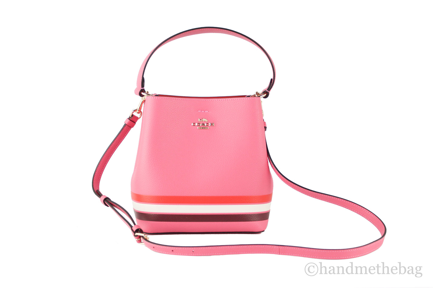 Coach (C4080) Retro Striped Confetti Pink Small Town Bucket Crossbody Hand Bag