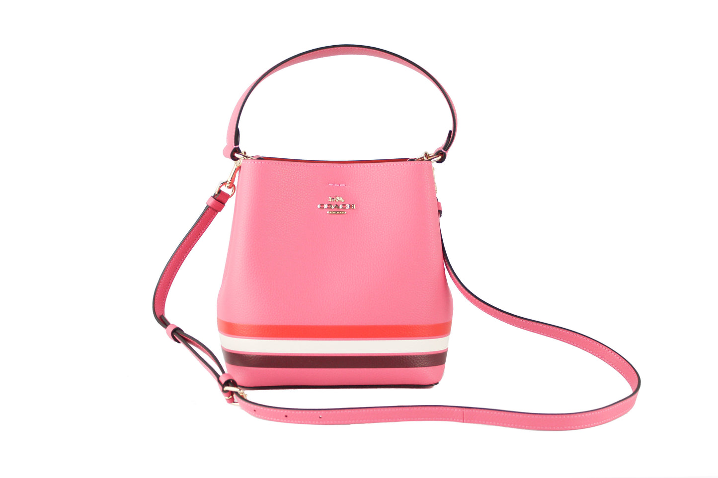 Coach (C4080) Retro Striped Confetti Pink Small Town Bucket Crossbody Hand Bag