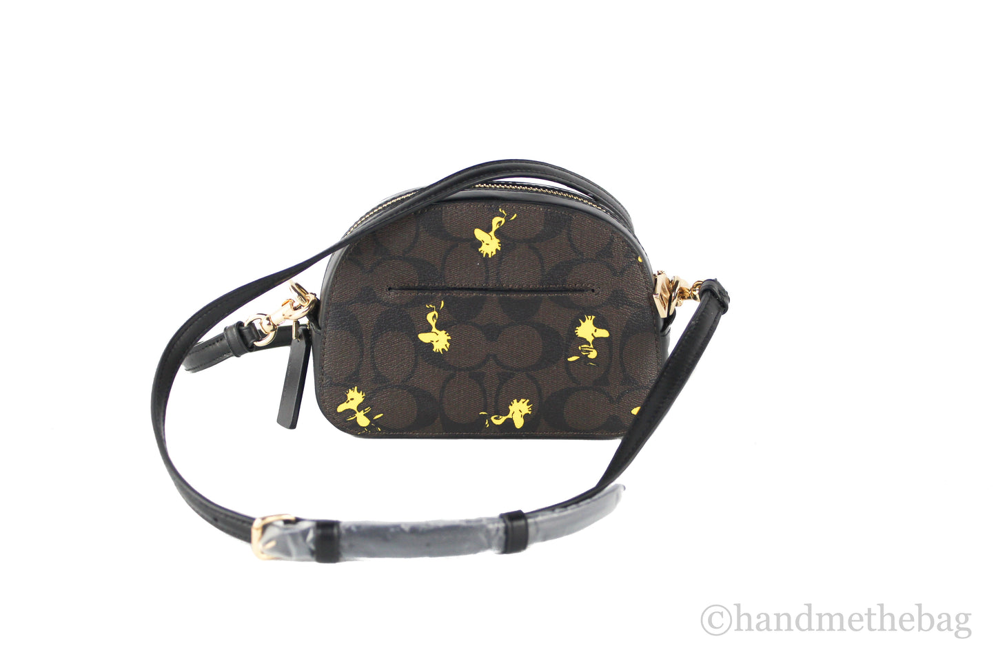 Coach X Peanuts Mini Serena Brown Black Signature Canvas Woodstock Crossbody Bag