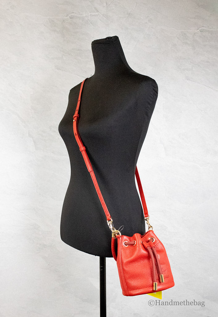 Marc Jacobs The Micro Bucket True Red Leather Top Handle Bucket Crossbody Bag