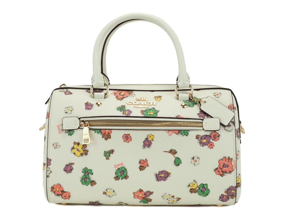 Coach (CA229) Floral Field Leather Rowan Medium Satchel Handbag Purse Crossbody