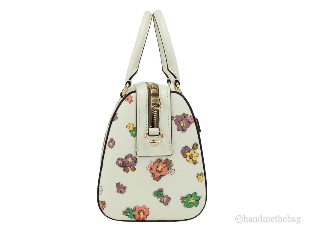 Coach (CA229) Floral Field Leather Rowan Medium Satchel Handbag Purse Crossbody