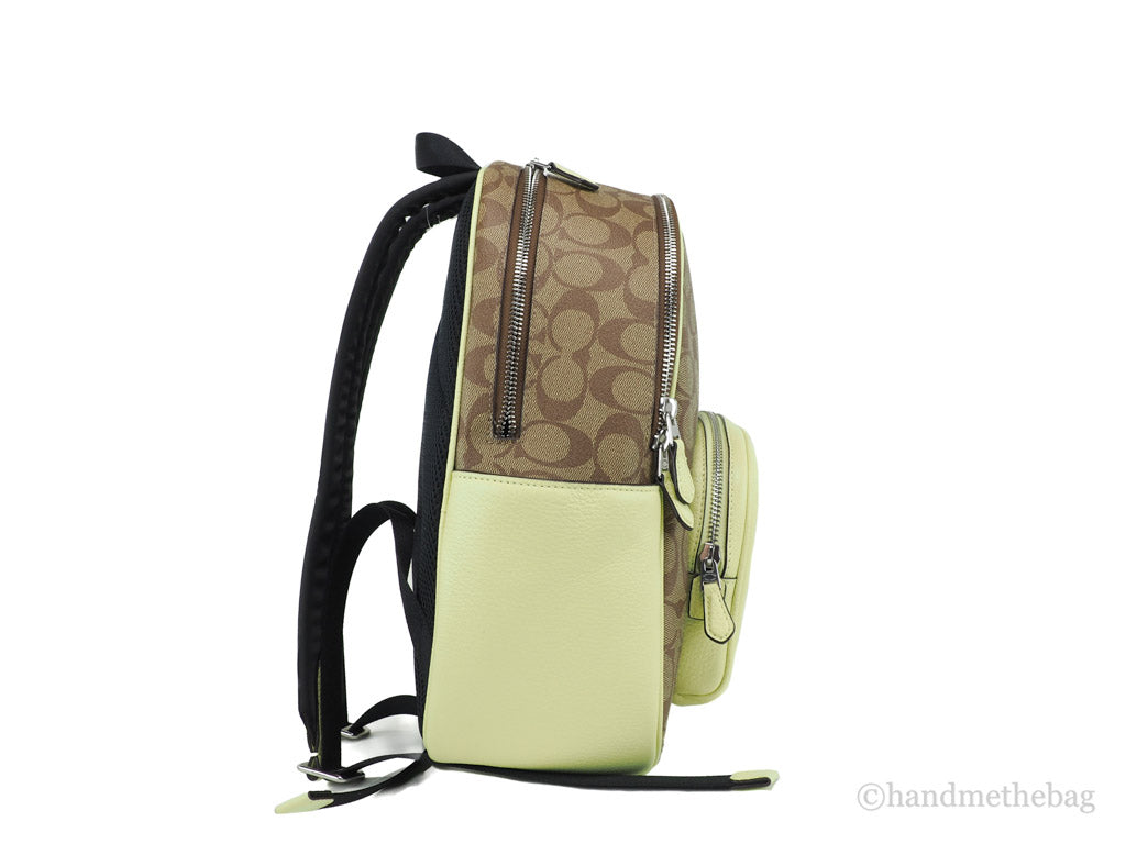 Coach (5671) Court Signature Leather Khaki/Pale Lime Medium Shoulder Backpack