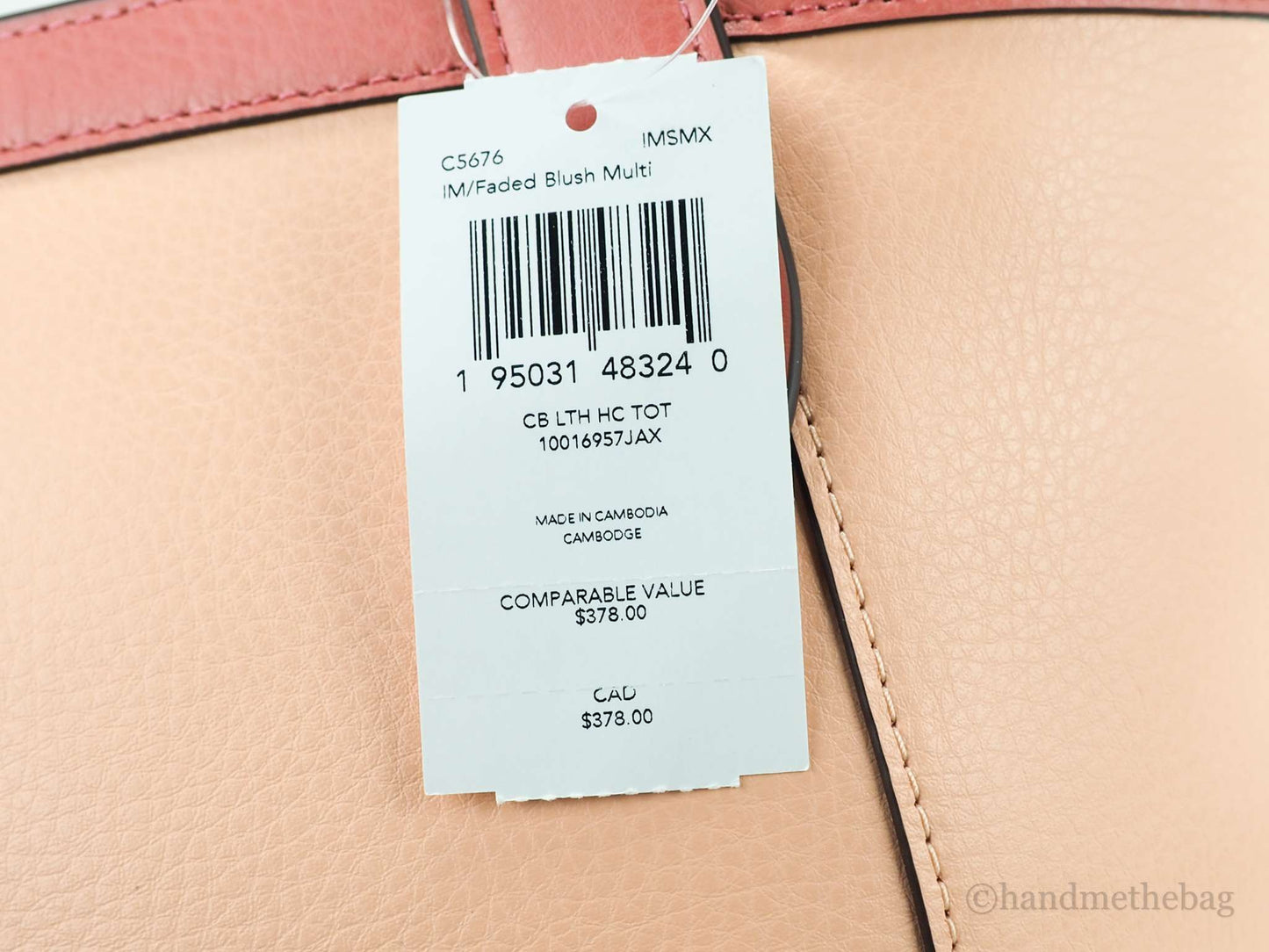 Coach (C5676) Medium Colorblock Faded Blush Leather Horse Carriage Tote Handbag