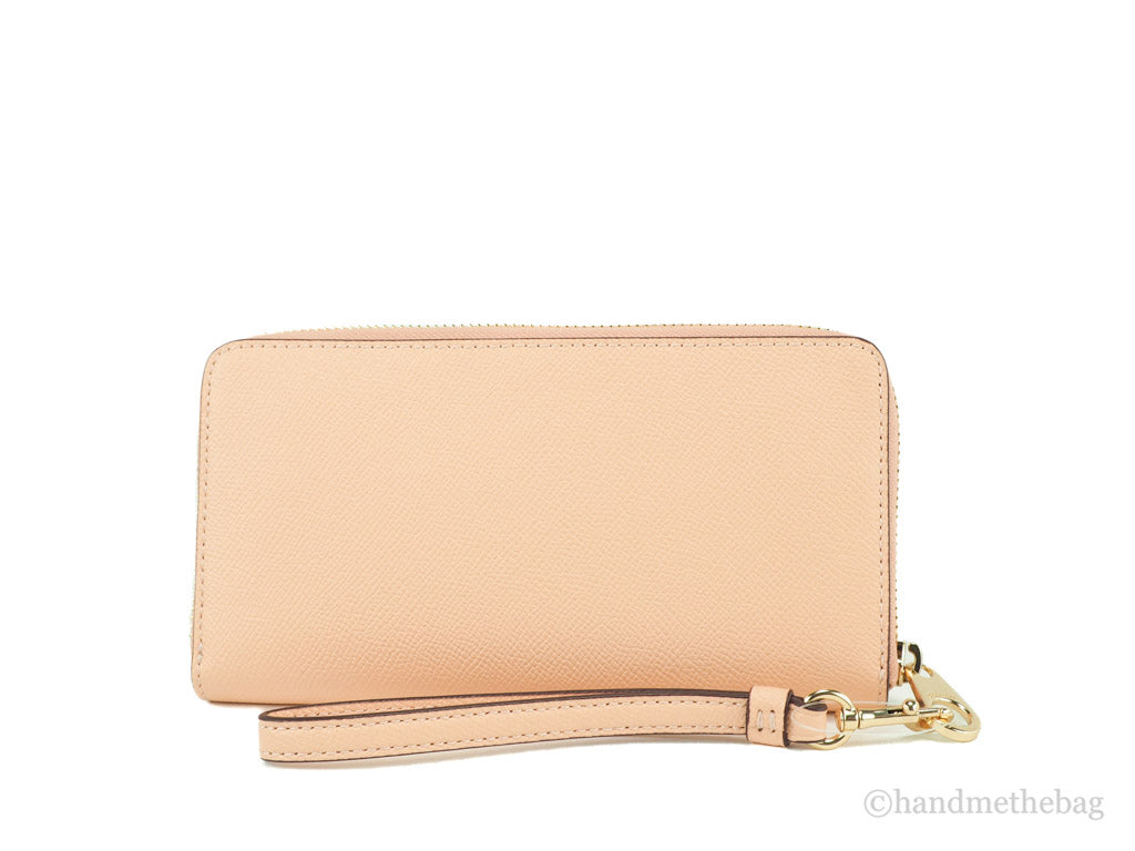 Coach (C3441) Long Faded Blush Crossgrain Leather Zip Around Wristlet Wallet