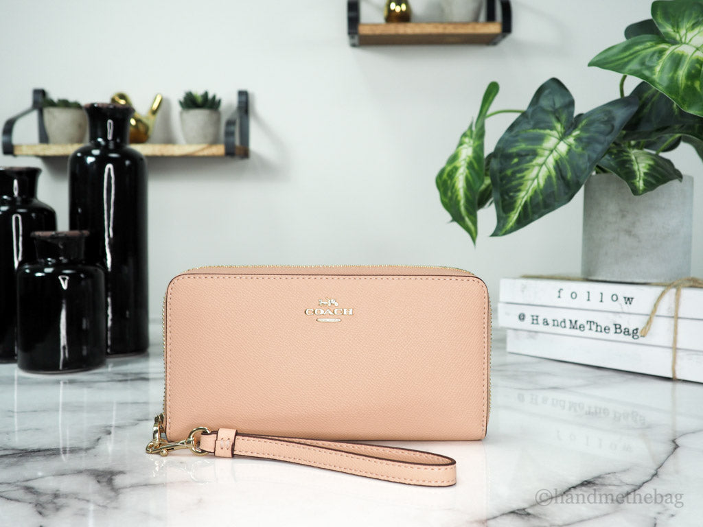 Coach (C3441) Long Faded Blush Crossgrain Leather Zip Around Wristlet Wallet