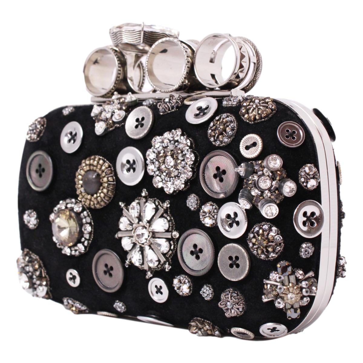 Alexander McQueen Black Embellished Four-Ring Box Clutch 592606