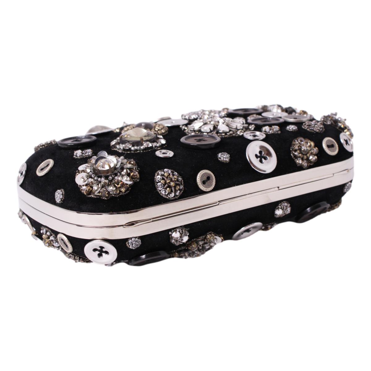 Alexander McQueen Black Embellished Four-Ring Box Clutch 592606