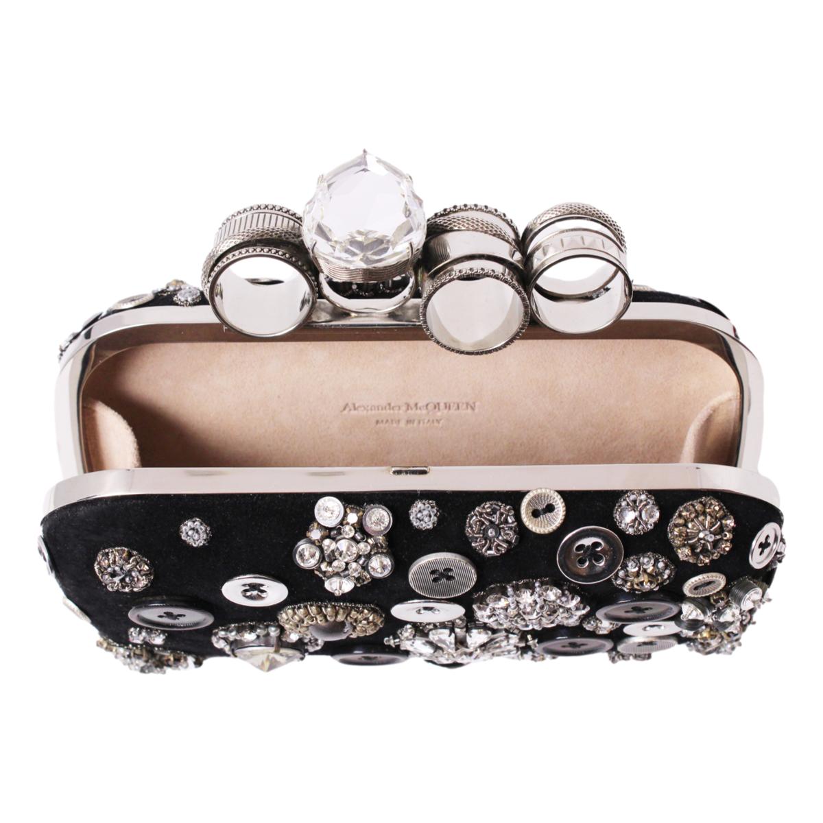 Alexander McQueen Black Embellished Four-Ring Box Clutch 592606