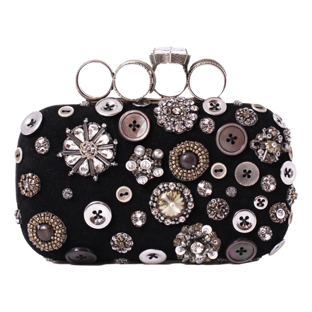 Alexander McQueen Black Embellished Four-Ring Box Clutch 592606