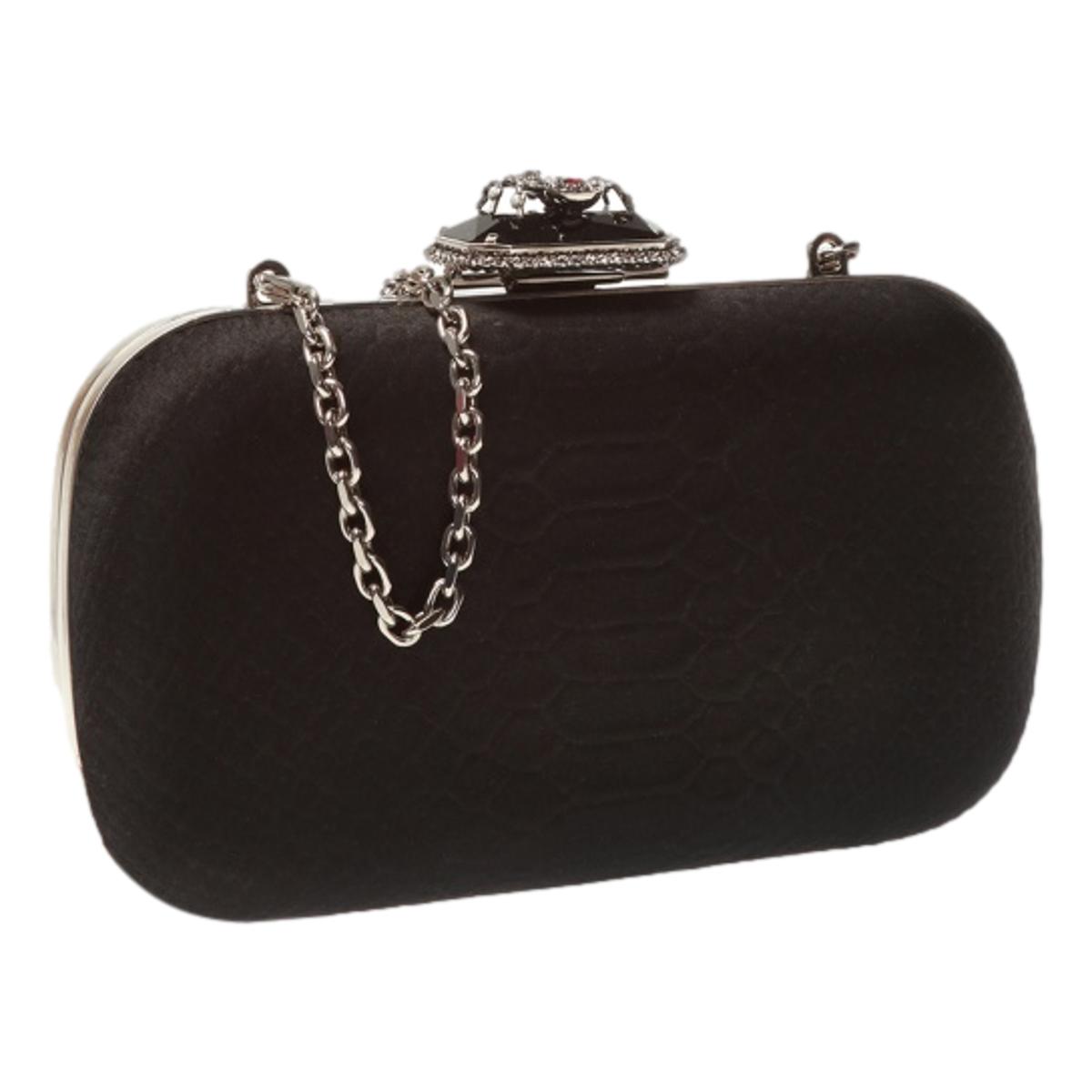 Alexander McQueen Black Embossed Satin Spider Box Clutch 583733