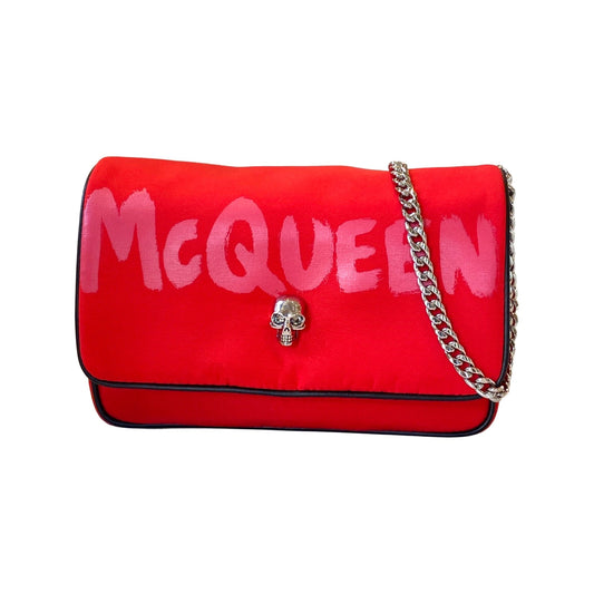 Alexander McQueen Red Nylon Graffiti Skull Shoulder Bag 666120