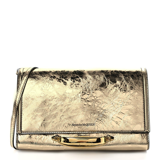 Alexander McQueen Small Story Gold Crash Calf Leather Shoulder Bag 630261