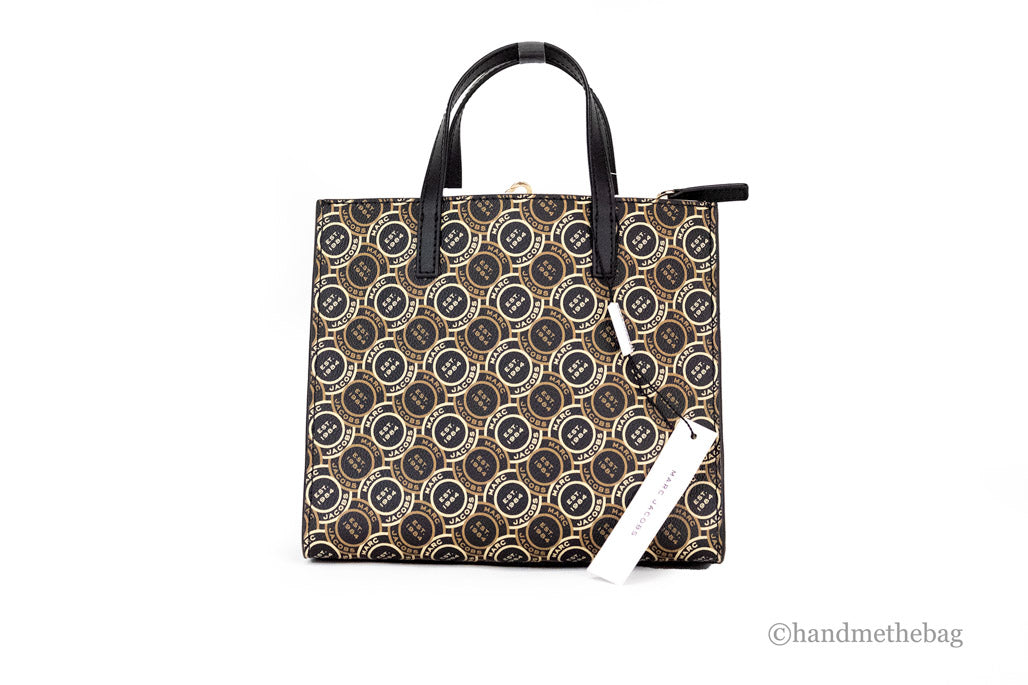 Marc Jacobs Mini Grind Signet Printed Pebbled Leather Crossbody Tote Handbag